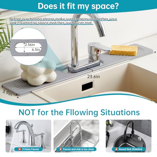 Stone Faucet Mat for Kitchen Sink Oval Hole Bathroom sink splash guard (Gray)