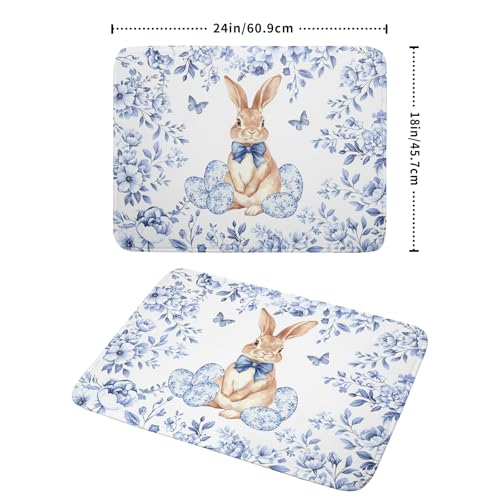 Easter Large Dish Drying Mat Blue Flower Rabbit Holiday Decorative Kitchen Countertop Mats 18x24 (Vintage Easter Blue / 24" x 18")