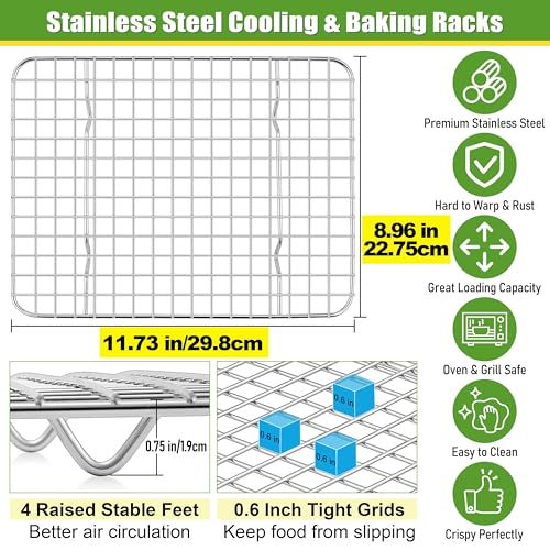 12x9 Inches Stainless Steel Cooling Rack Set of 2 for Quarter Sheet (11.75" x 9")
