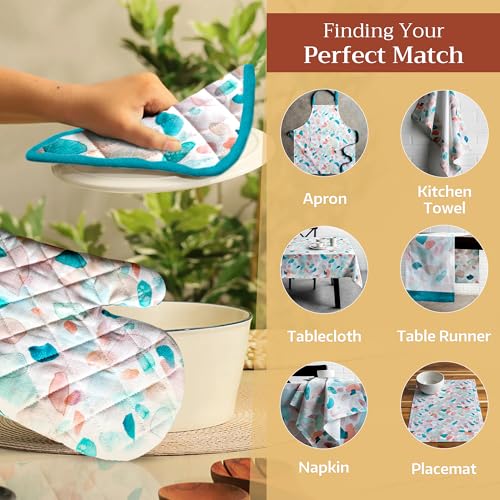 100% Cotton Oven Mitt & Pot Holder Set (079 - Summer Picnic / 7.5" x 13" & 8" x 8" (Oven Mitt & Pot Holder))