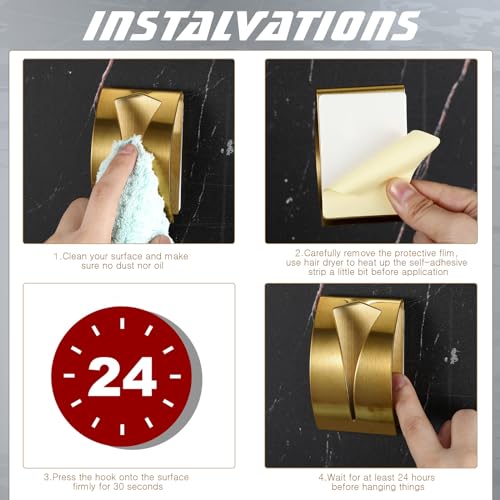 4 Pcs Self Adhesive Kitchen Towel Hook Holder (Gold)