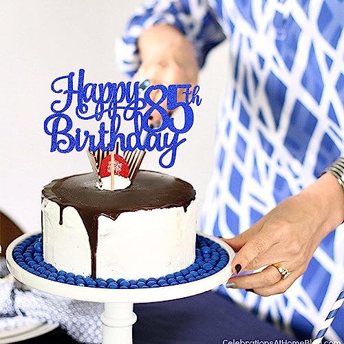 1 PCS Happy 85th Birthday Cake Topper Glitter Cheers to 85 Years Birthday Cake Pick Eighty Five 85 Fabulous Cake Decoration for Happy 85th Birthday Theme Party Decorations Supplies Blue (Blue / 85th)