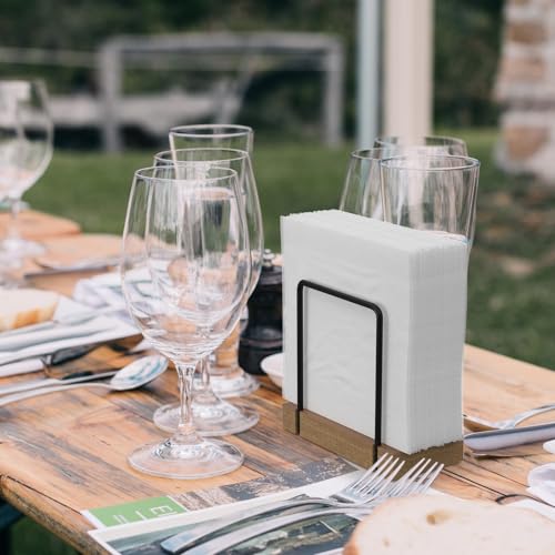 Napkin Holder for Table (Acacia and Matte Black / 5.78 x 2.51 x 5.04 inches)