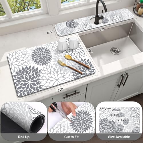 2Pcs Dish Drying Mat & Sink Splash Guard (Gray / 12" X 20" + 24" X 5.5")