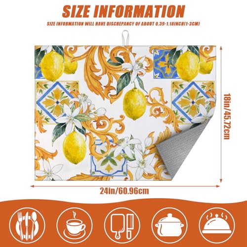 Watercolor Lemon Dish Drying Mat for Kitchen Counter Microfiber Absorbent Dish Kitchen Drying Mat Draining Reusable Washable for Dishes