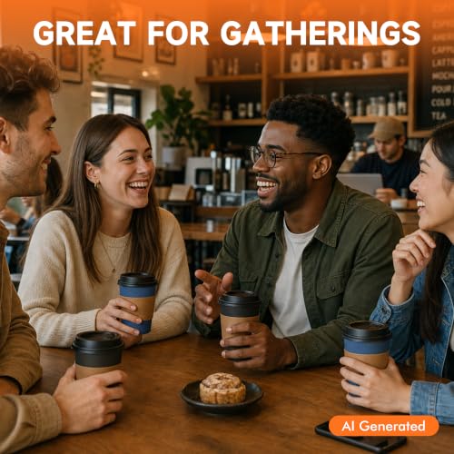 100 Pack 12 oz Disposable Coffee Cups with Lids and Sleeves (Black/Blue / 12oz)