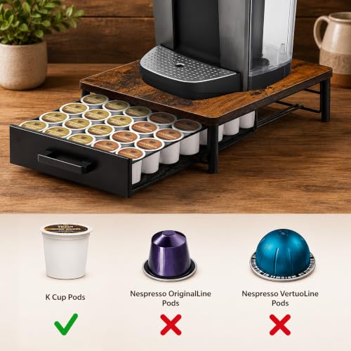 Coffee Pod Storage Drawer for Keurig K (Rustic Brown - 35 Pods Capacity)