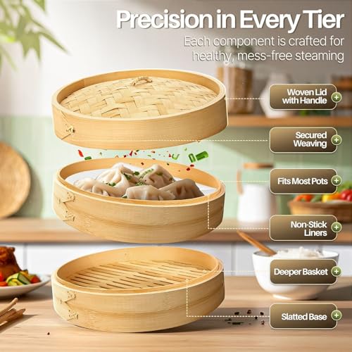 Bamboo Steamer Basket Set (8 Inch)