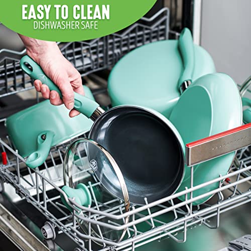 Soft Grip Diamond Healthy Ceramic Nonstick 13 Piece Cookware Pots and Pans Set (13 Piece Cookware Set / Turquoise)