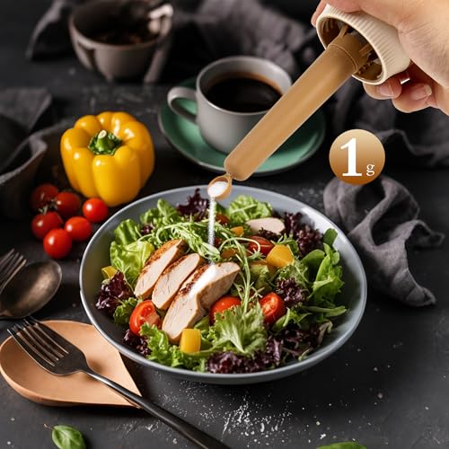 2-in-1 Salt Shaker, Glass Salt and Pepper Shakers Set for Kitchen, Salt and Pepper Containers with 1g Measuring Spoon, Farmhouse Cute Salt Pepper Shakers for Home Easy Filling, 1PCS (White-1pcs)