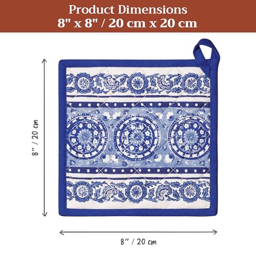 Pot Holders 100% Cotton Potholders (014 - Melodie Bleue / 8" x 8" (Pot Holder Pack of 2))