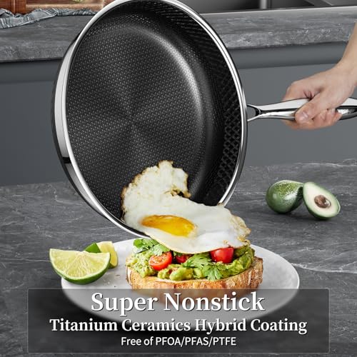 Nonstick Titanium Ceramics Stainless Steel Frying Pan Set 10" (Titanium Ceramic Hybrid Stainless Steel / 10Inch+12Inch)