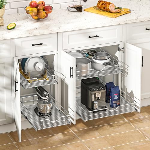 2 Tier Kitchen Cabinet Pullout Shelf and Drawer Organizer (W8 (8"W x 22"D) / 2 Tiers)