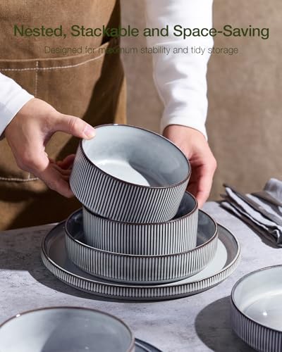 Star Stoneware Dinnerware Sets with Pasta Bowls (Smoky Blue)