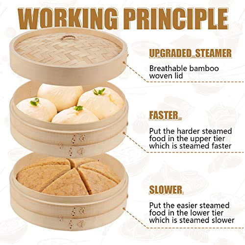 59 Pcs 2 Tier Bamboo Steamer Basket Set (10 Inch)