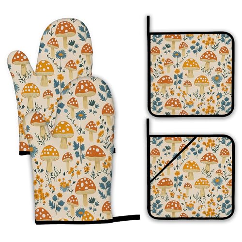 Cute Mushroom Forest Oven Mitts and Pot Holders (4 Count)