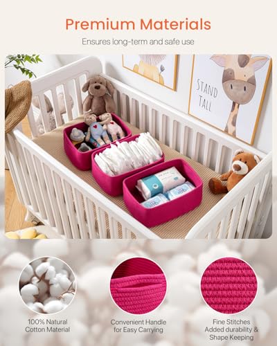 Small Woven Storage Basket for Organizing (Hot Pink / 13.5"L x 9.5"W x 5"H)