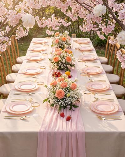 180Pcs Elegant Pink Gold Dinnerware Set for Party Wedding (Pink and Gold Plastic Dinnerware Set / 180PCS)