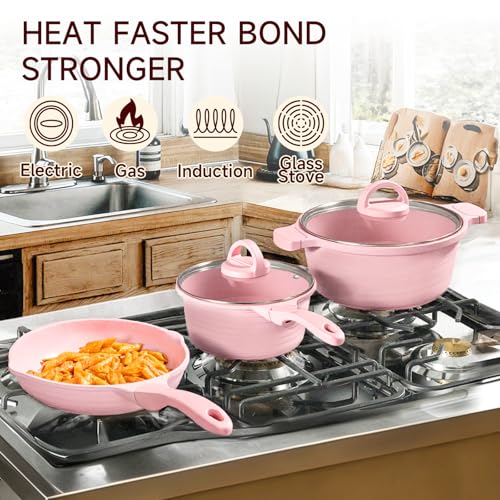 Pink Pots and Pans Set Nonstick 23pcs (23 pcs Pink)