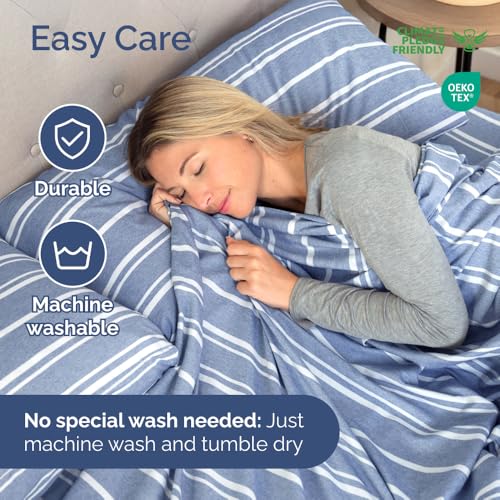 Short Queen Size 4 Piece Bed Sheet Set (42 - Blue Stripes 3 / Short Queen)