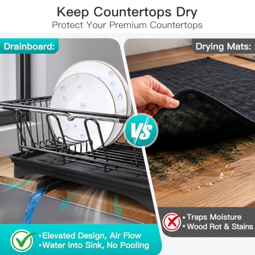 Black Dish Drying Rack in Sink with Drainboard and Utensil Holder (Black / For 12"-30"w Sink, with Drainboard)