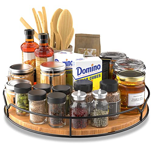 Lazy Susan Turntable Organizer for Cabinet Pantry Kitchen Countertop Refrigerator Cupboard (Carbonized Black / 12'')