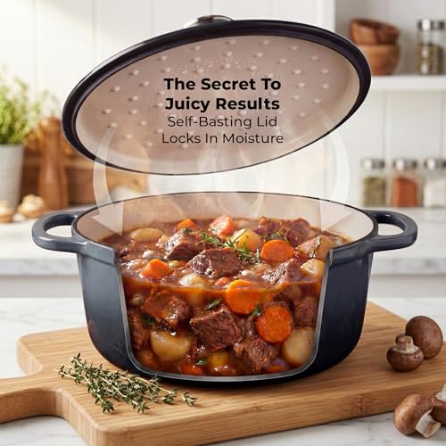 5 Quart Enameled Cast Iron Dutch Oven Pot with Lid (Gray / 5 Quart)