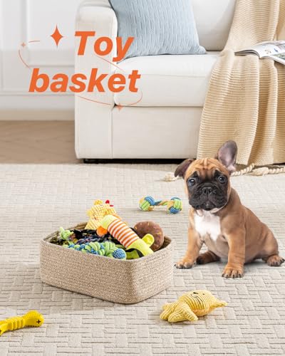 Small Woven Storage Basket for Organizing (Mixed Brown / 13.5"L x 9.5"W x 5"H)