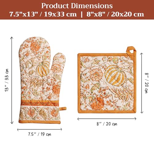 100% Cotton Oven Mitt & Pot Holder Set (127 - Pumpkin Spice / 7.5" x 13" & 8" x 8" (Oven Mitt & Pot Holder))