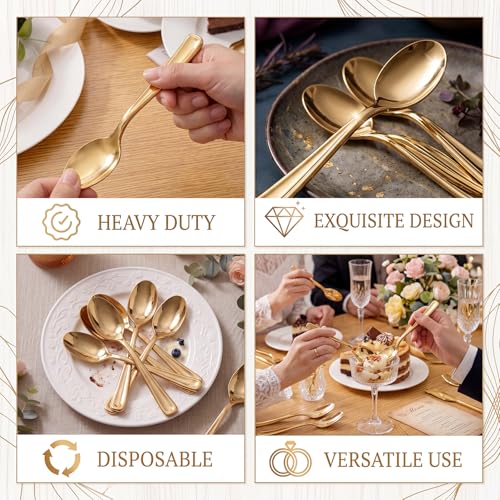 100 Pack Gold Plastic Spoons Disposable (Gold Spoons / 100)