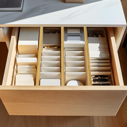 6 Pack Bamboo Drawer Dividers (4''H, 16.6''-21.8''L, 6 Pack)