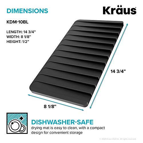 Self Draining Silicone Dish Drying Mat or Trivet for Kitchen Counter in Black (Drying Mat / Black)