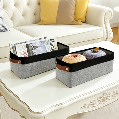 Small Fabric Storage Baskets (Gray / Black / Narrow-15"x6"x5")