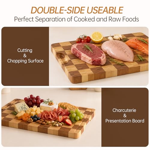 Cutting Boards for Kitchen (Bamboo Checkered / 16.5"L x 11.6"W)