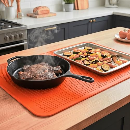 Silicone Dish Drying Mat for Multiple Usage (Orange / 28"L x 18"W)
