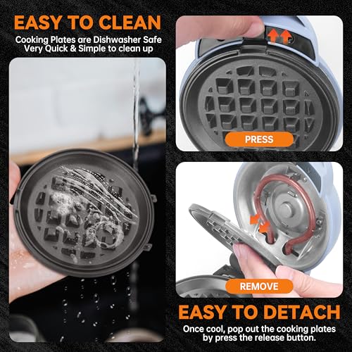 4 in 1 Mini Waffle Maker with Removable Plates (Blue)