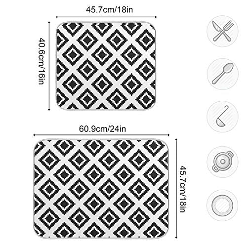 Super Absorbent Dish Drying Mat (Grey Moroccan Rhombus Plaid / 16" x 18")