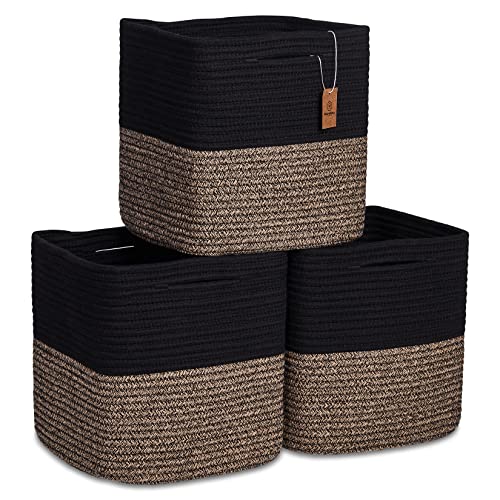 Storage Cubes 11 Inch Cotton Rope Woven Baskets for Organizing (Black & Mixed Black)