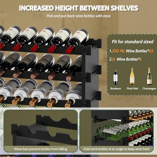 Wine Rack Freestanding Floor (Black 8-tier Without Glass Holder)