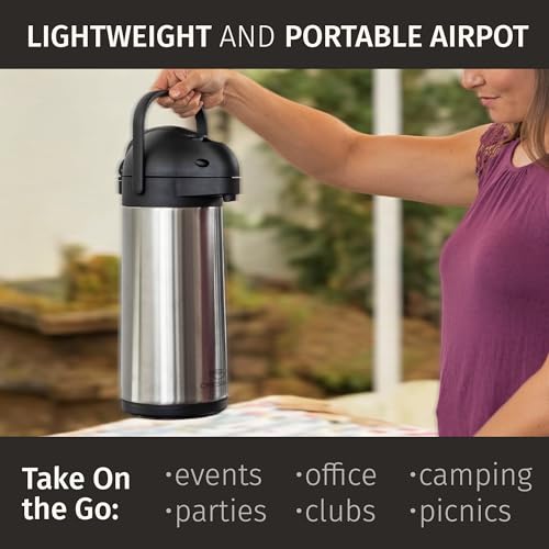 Coffee Carafe Airpot & Cleaning Brush 102oz (Silver w/ Brush 3L / 102 Ounces)