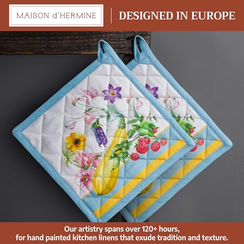 Pot Holders 100% Cotton Potholders (042 - Giverny / 8" x 8" (Pot Holder Pack of 2))