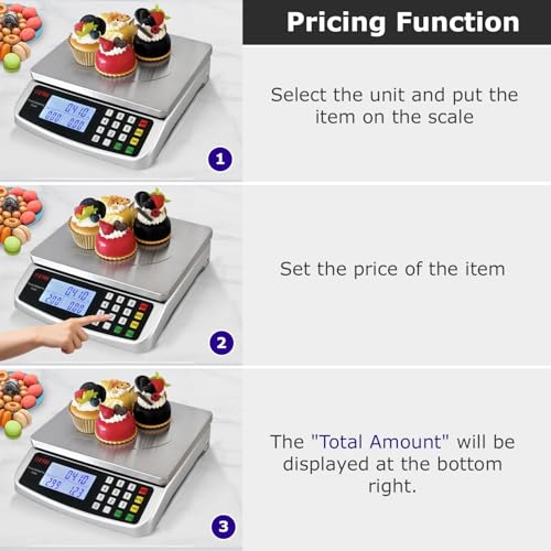 110lb 50kg Food Scale Digital Kitchen Scale with Tray Large LCD Display 304 Stainless Steel Commercial Price Computing Scale Counting Scale for Baking Cooking Meat Industry Counting Adapter Included (Silver 50kg with Tray)