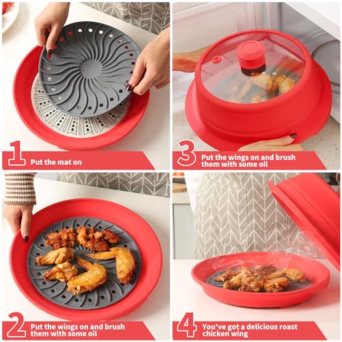 Microwave Splatter Silicone Cover Collapsible Steamer (10.5-11 inch / Red)