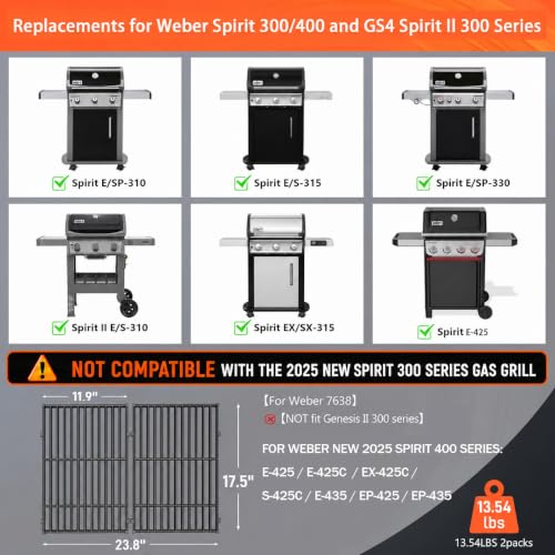 7638 7639 Grill Grates Replacement for Weber Spirit 300 Series (17.5" Weber Spirit 300 GS4 II 300)