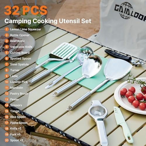 Camping Cooking Utensils Set 32 PCS Camp Kitchen Cookware Kit with Organizer Bag (32pcs)
