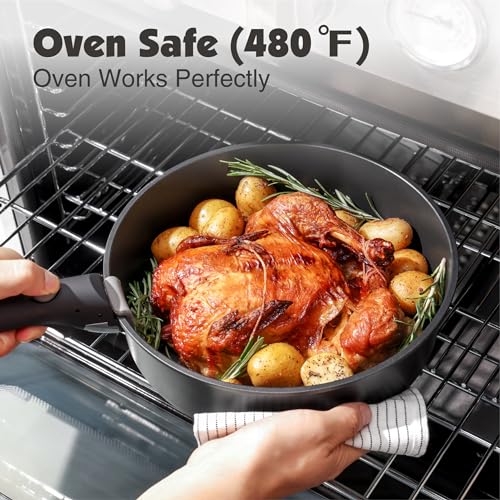 24 Piece Nonstick Detachable Handle Pots and Pans Set Black (Black / 24 Piece)