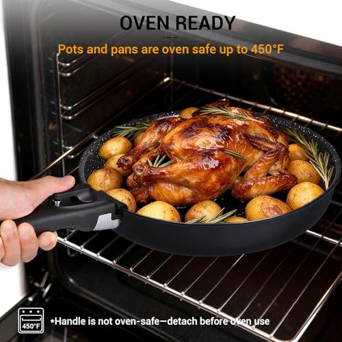 21 Piece Ceramic Pots and Pans Set Non Stick with Detachable Handles and Egg Frying Pan (Egg Pan Set)