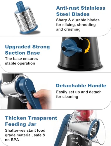 Rotary Cheese Grater Hand Crank (Black Blue / 5 Blades)