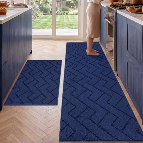 Kitchen Runner Rug (Navy Blue / 24"x71"+24"x35")