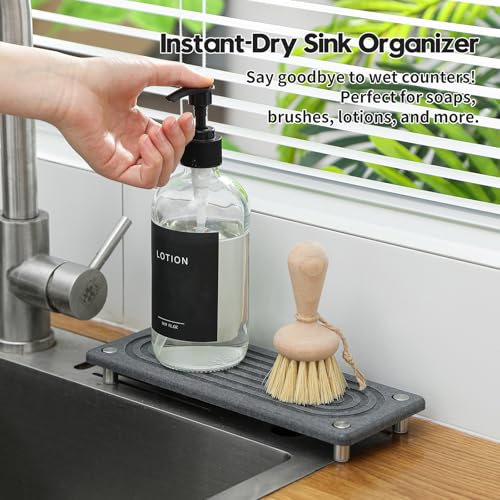 Water Absorbing Stone Sink Caddy Kitchen Sink Organizer Tray (10"x 4" - Charcoal)
